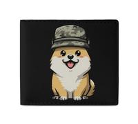 Smiling Corgi Dog in Military Hat Funny Wallets Slim Soft Front Pockets Bifold Wallet with ID Credit Card Holder