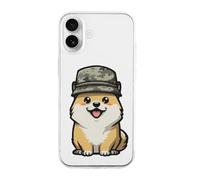 Smiling Corgi Dog in Military Hat Slim Phone Cases Cover Compatible with iPhone 16/16 Plus/16 Pro/16 Pro Max/16 E