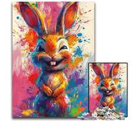 Smiling Cute Bunny Jigsaw Puzzles for Adults 1000 Piece Wooden Jigsaw Interactive Family Game, Brain Challenge, Educational Toy 50x75CM/19.68x29.52inch