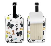 Smiling Dog Border Collie,Luggage Tags Pu Leather Name Tag Travel Suitcase Identifier ID Tags Durable Baggage Label 2 pcs