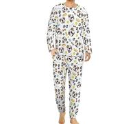 Smiling Dog English Bulldog Men's Pajamas Set Long-Sleeve Soft PJ Sleepwear Loungewear Nightwear Sleeping Suit L