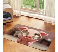 Smiling Dog Food Mats for Floors, 12x18 Inch Non-Slip Super Absorbent Pet Food Mat, Dishwasher Dog Mat for Food and Water, Cute Rubber Quick Dry Pet Feeding Mat for Dogs Puppy Cats