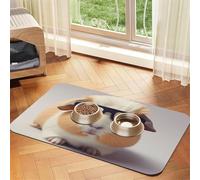Smiling Dog Food Mats for Floors, 16x24 Inch Non-Slip Super Absorbent Pet Food Mat, Dishwasher Dog Mat for Food and Water, Cute Rubber Quick Dry Pet Feeding Mat for Dogs Puppy Cats