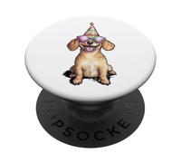 Smiling Dog in Party Hat and Sunglasses Watercolor PopSockets Adhesive PopGrip