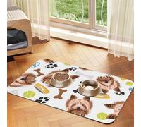 Smiling Dog Yorkshire Terrier,Waterproof Pet Feeding Mat,PU Leather Placemats for Cat Dog Water Bowl,Food Mats,40x60cm