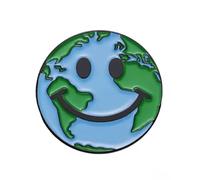 Smiling Earth Globe Enamel Lapel Pin Badge 3 x 3cm Cute Happy World Planet Design Blue and Green Round Gold Tone Metal with Secure Clasp for Jackets Bags Hats and Backpacks