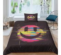 Smiling Face 3D Printing Duvet Cover Set Bedding Popular Art Microfiber Match with Pillowcase Hidden Zipper Children Teenagers Single（135x200cm）