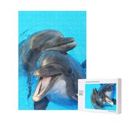 Smiling Face Dolphins Printed,300 Pieces Wooden Jigsaw Family Game Jigsaw Puzzles for Adults Teens