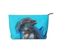 Smiling Face Dolphins Printed, Cosmetic Bag Corduroy Makeup Bag Portable Travel Toiletry Bag