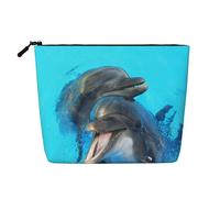 Smiling Face Dolphins Printed, Cosmetic Bag Imitation Linen Makeup Bag Portable Travel Toiletry Bag