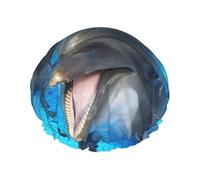 Smiling Face Dolphins Printed Double Layer Elastic Waterproof Shower Cap Reusable Bath Cap