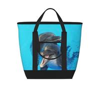 Smiling Face Dolphins Printed,Lunch Bags Large Capacity Insulated Tote Bag For Women Men Work Picnic Travel