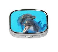 Smiling Face Dolphins Printed,Meta Pill Box 2 Compartment Medicine Case,Portable Organizer,Rectangle Meta Portable Organizer Pill Box 2391 Compartment Medicine Case
