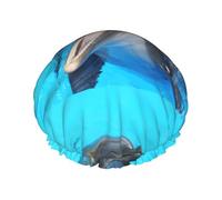 Smiling Face Dolphins Printed,Shower Cap Nightcap Double Layer Waterproof Elastic Bath Cap Reusable Hair Cap
