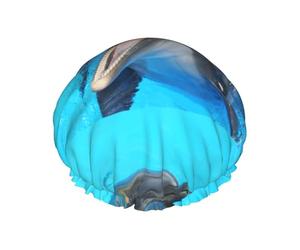 Smiling Face Dolphins Printed,Shower Cap Nightcap Double Layer Waterproof Elastic Bath Cap Reusable Hair Cap