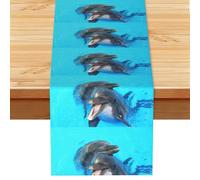 Smiling Face Dolphins Printed, Table Runner, Imitation Linen Table Runner For Home Party Dining Room 33x183 cm