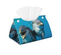 Smiling Face Dolphins Tissue Box Cover Rectangle, PU Leather Tissue Box Holder Stylish Facial Tissue Case Modern Decorative Facial Paper Organizer Dispenser for Tabletop, Bathroom, Car