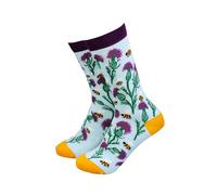 Smiling Faces MAKING SMILES SINCE 2001 Sock Therapy Bamboo Breathable Women's Socks Bamboo Viscose Socks - Various Funny Themes (Thistle and Bees)