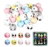 Smiling Faces Wooden Balls, 40 Pcs 20mm Wooden Beads with Smiling Face for Crafts, 8 Styles Emoji Round Wood Beads for Bracelets Necklaces Jewelry Making