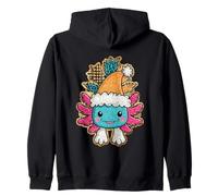 Smiling Festive Axolotl Cute Winter Zip Hoodie