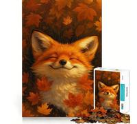 Smiling Fox in Autumn Leaves Jigsaw Puzzle 1000 Piece for Teenagers Recall Upgrade Relax Mind Clear Cut Fine Art Piece 50x75cm