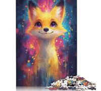 Smiling Fox in Colorful Splashes Puzzle 500 Pieces Jigsaws Wooden Puzzle for Adults And Teenager Puzzles for Adults Teens 500pcs (52x38cm)