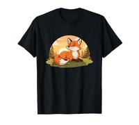Smiling Fox in Forest Sunset Cute Wildlife Scene T-Shirt