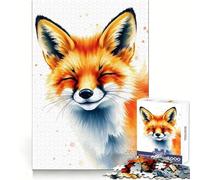 Smiling Fox Watercolor for Adults 1000 Piece Jigsaw Puzzle Mind Puzzle Relaxing Fun Image Assembly Warm Surprise 38x52cm