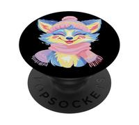 Smiling Fox Winter Cute Animal Portrait Graphic Blue Fur PopSockets Adhesive PopGrip