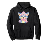 Smiling Fox Winter Cute Animal Portrait Graphic Blue Fur Pullover Hoodie