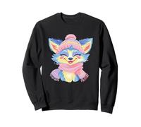 Smiling Fox Winter Cute Animal Portrait Graphic Blue Fur Sweatshirt