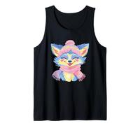 Smiling Fox Winter Cute Animal Portrait Graphic Blue Fur Tank Top