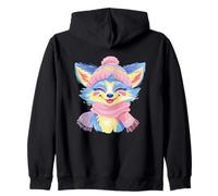 Smiling Fox Winter Cute Animal Portrait Graphic Blue Fur Zip Hoodie