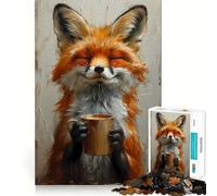 Smiling Fox with Coffee 1000 Pieces Jigsaw Puzzles for Teenagers Logic Ability Toy Light Relax Accurate Cut Classic Gift 50x75cm