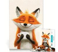 Smiling Fox with Coffee Poster 1000 Piece Jigsaw Puzzles for Adults Teenagers Memory Upgrade Light Relax Sharp Cut Lovely Gift 38x52cm