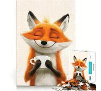 Smiling Fox with Coffee Poster 1000 Pieces Jigsaw Puzzles for Adults Think Smart Toy Quiet Fun Accurate Cut 38x26cm