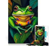 Smiling Frog on Leaf 1000 Piece Jigsaw Puzzles for Teenagers Cognitive Toy Slow Enjoy Premium Edge Santa Wish Pick 38x26cm