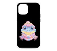 Smiling Frog Winter Cute Animal Portrait Graphic Blue Pink Case for iPhone 12/12 Pro