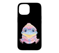 Smiling Frog Winter Cute Animal Portrait Graphic Blue Pink Case for iPhone 15