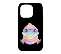 Smiling Frog Winter Cute Animal Portrait Graphic Blue Pink Case for iPhone 15 Pro