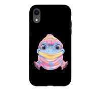 Smiling Frog Winter Cute Animal Portrait Graphic Blue Pink Case for iPhone XR