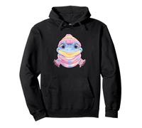Smiling Frog Winter Cute Animal Portrait Graphic Blue Pink Pullover Hoodie