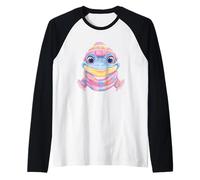 Smiling Frog Winter Cute Animal Portrait Graphic Blue Pink Raglan Baseball Tee