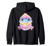 Smiling Frog Winter Cute Animal Portrait Graphic Blue Pink Zip Hoodie