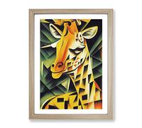 Smiling Giraffe Framed Print | A2 Oak Framed Wall Art | Ready to Hang | Modern Animal Picture | Living Room Bedroom Lounge Office