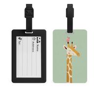 Smiling Giraffe with Pink Bird on Head Luggage Tag Travel Bag Suitcase Baggage Name Tags