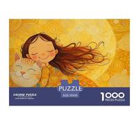 Smiling Girl-golden Cat Jigsaw Puzzle Waterproof 1000 Piece for Adults Gifts Challenging And Brainteasing Home Decoration