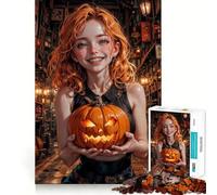 Smiling Girl with Pumpkin 1000 Piece Jigsaw Puzzles for Teenagers Smart Game Bonding Time Image Assembly Fine Art Piece 50x75cm