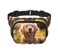 Smiling Golden Retriever Fitness travel shoulder bag, fashionable and casual waist bag, square double-layer waist bag, Black, One Size, Black, One Size