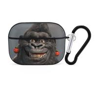 Smiling Gorilla Photo AirPods Pro 2 Case Cover, Shockproof Hard Shell Protective Case for Women Men, Compatible with Airpod Pro Case 2nd/1st Generation with Keychain-Black